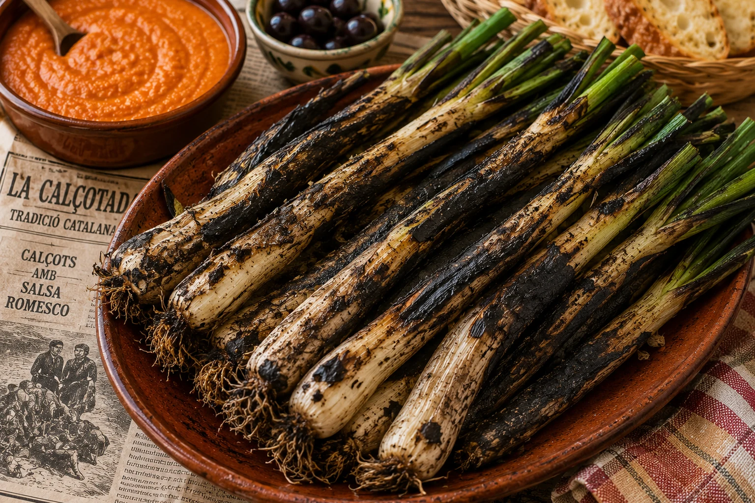 Calçots con salsa romesco terminado